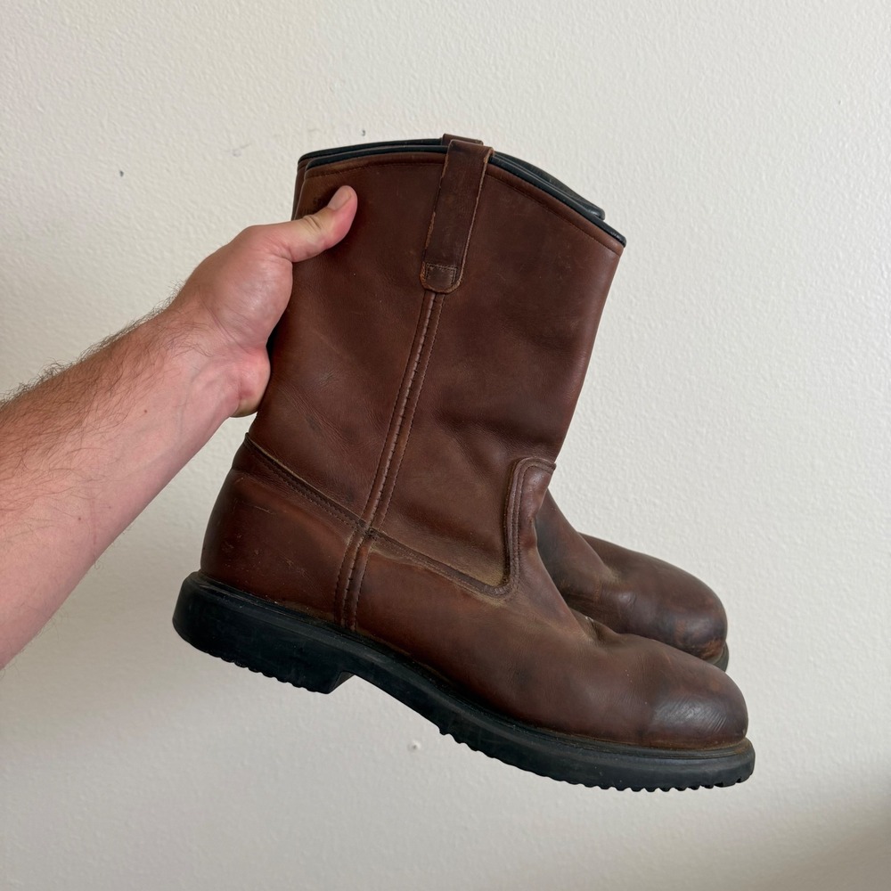 Red Wing 899 Pecos Brown Leather Steel Toe Pull On Work Boots Mens 12 D USA